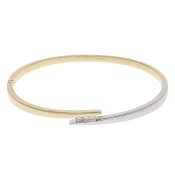 18ct Yellow And White Gold 0.30ct Princess Cut Diamond Bangle