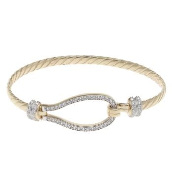 9ct Yellow Gold Cubic Zirconia Twist Patterned Hinged Bangle