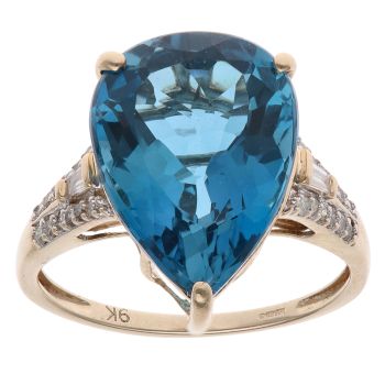 9ct Yellow Gold 0.15ct Brilliant Cut Diamond and Blue Topaz Fancy Ring