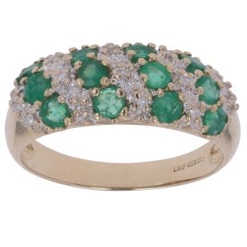 9ct Yellow Gold 0.05ct Diamond And Emerald Cluster Ring