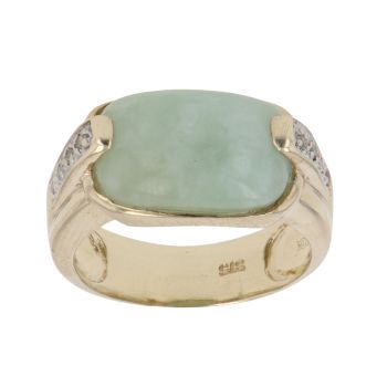 9ct Yellow Gold 0.10ct Diamond and Jade Single Stone Ring