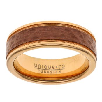 Unique & Co Tungsten And Carbide Rose And Brown Wedding Ring