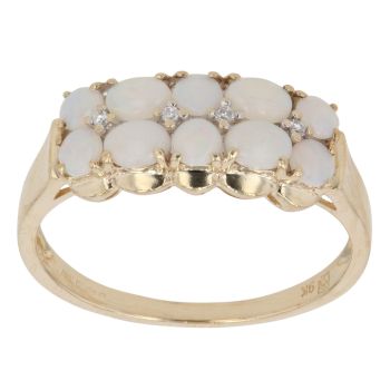 9ct Yellow Gold 0.02ct Diamond and Opal Two Row Ring
