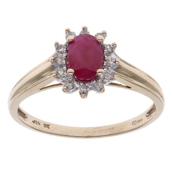 9ct Yellow Gold 0.10ct Diamond and Ruby Cluster Ring