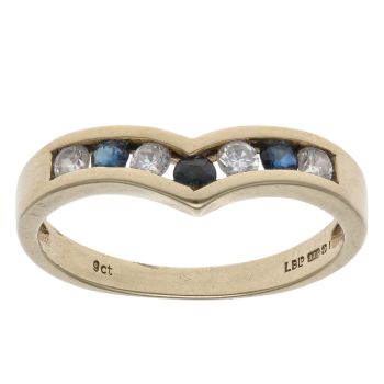 9ct Yellow Gold Sapphire And Cubic Zirconia Wishbone Ring