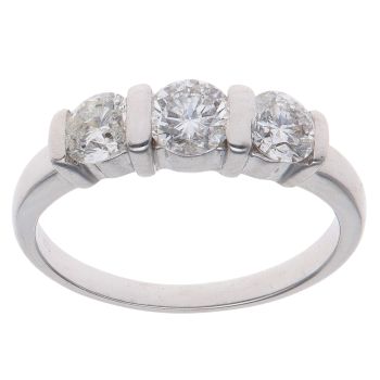 18ct White Gold 1.00ct Brilliant Cut Diamond Trilogy Ring