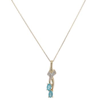 9ct Yellow Gold 0.02ct Diamond and Blue Gemstone Pendant and Chain 18"