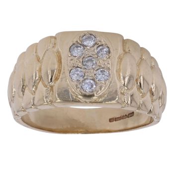 9ct Yellow Gold Cubic Zirconia Cluster Signet Ring