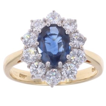 18ct Yellow And White Gold 1.00ct Diamond And Sapphire Cluster Ring