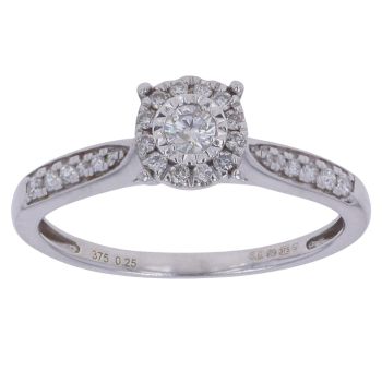 9ct White Gold 0.25ct Brilliant Cut Diamond Cluster Ring