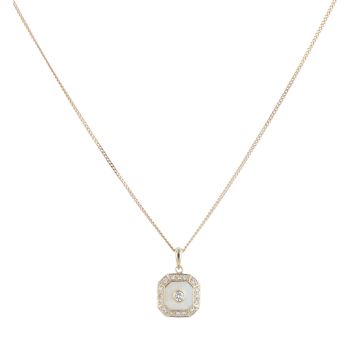 9ct Yellow Gold 0.20ct Brilliant Cut Diamond and Mother Of Pearl Pendant and Chain 20"