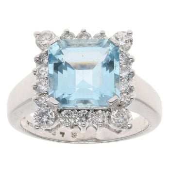 18ct White Gold 0.75ct Diamond and Aquamarine Cluster Ring
