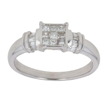 18ct White Gold 0.33ct Princess and Baguette Cut Diamond Cluster Ring