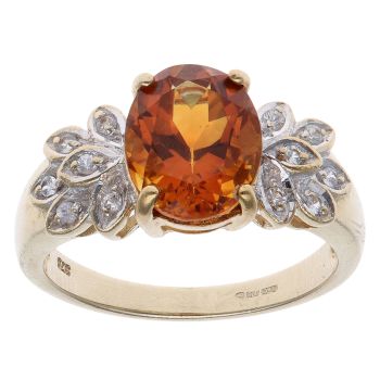 9ct Yellow Gold 0.05ct Diamond and Citrine Solitaire Ring