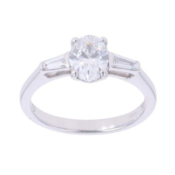 18ct White Gold 1.30ct Oval And Baguette Cut Solitaire Ring