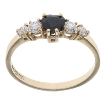 9ct Yellow Gold Cubic Zirconia and Sapphire Heart Ring