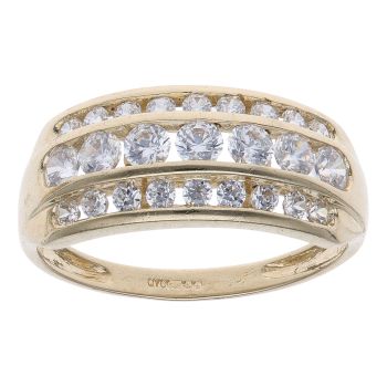 14ct Yellow Gold Cubic Zirconia Three Row Signet Ring