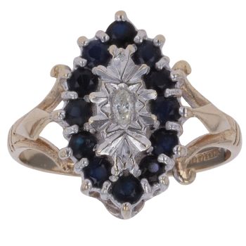 9ct Yellow Gold 0.10ct Diamond and Sapphire Cluster Ring