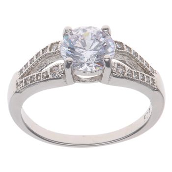 Silver Cubic Zirconia Solitaire Fancy Ring