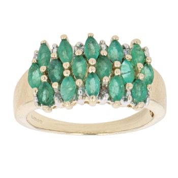 9ct Yellow Gold 0.05ct Diamond And Emerald Cluster Ring