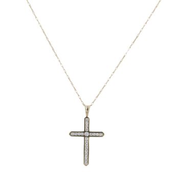 9ct Yellow Gold Cubic Zirconia Cross Pendant and Chain 20"