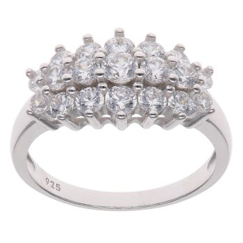 Silver Three Row Cubic Zirconia Cluster Ring