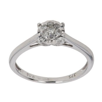 9ct White Gold 0.16ct Diamond Cluster Ring