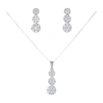 Silver Cubic Zirconia Trio Cluster Drop Set