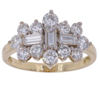 18ct Yellow Gold 1.70ct Brilliant and Baguette Cut Diamond Cluster Ring