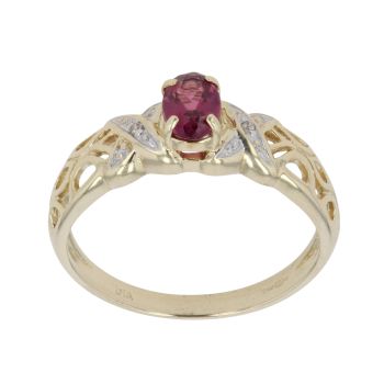 9ct Yellow Gold 0.01ct Diamond and Garnet Single Stone Ring
