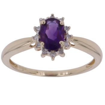 9ct Yellow Gold 0.05ct Diamond and Amethyst Cluster Ring