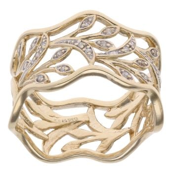 9ct Yellow Gold 0.10ct Diamond Leaf Wave Band