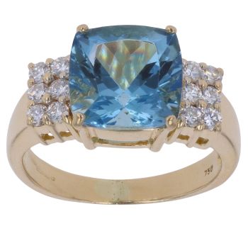18ct Yellow Gold 0.50ct Brilliant Cut Diamond and Blue Gemstone Solitaire Ring