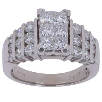 14ct White Gold 2.00ct Princess and Brilliant Cut Diamond Cluster Ring