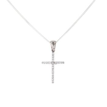 Silver Cubic Zirconia Cross Pendant And Chain 18" By Icesia