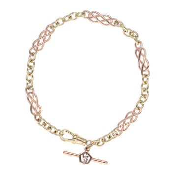 9ct Yellow and Rose Gold 0.01ct Diamond Annwyl T-Bar Clogau Bracelet 7.5"