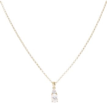 9ct Yellow Gold Cubic Zirconia Two Stone Pendant and Chain 18"