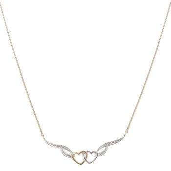 9ct Yellow and White Gold 0.02ct Diamond Double Heart Collarette Chain 18"
