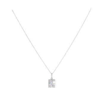 Sterling Silver Cubic Zirconia Rectangular Halo Pendant and Chain 18" by Icesia