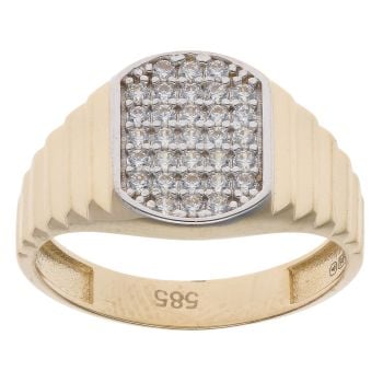 14ct Yellow Gold Cubic Zirconia Watch Strap Style Signet Ring
