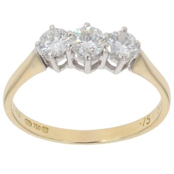 18ct Yellow Gold 0.75ct Brilliant Cut Diamond Trilogy Ring