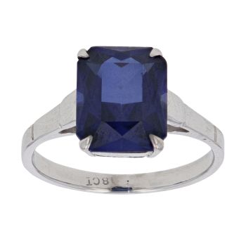 18ct White Gold Created Sapphire Single Stone Ring