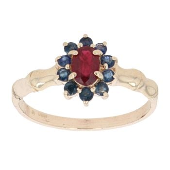 9ct Yellow Gold Sapphire and Ruby Cluster Ring