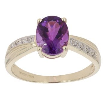 9ct Yellow Gold Amethyst and 0.08ct Diamond Ring