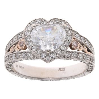14ct White And Rose Gold 3.00ct Heart And Brilliant Cut Diamond Cluster Ring