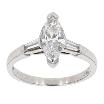 Platinum 1.25ct Certificated Marquise Diamond Solitaire Ring
