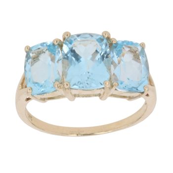 9ct Yellow Gold Blue Topaz Three Stone Ring