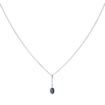 9ct White Gold 0.10ct Diamond and Sapphire Pendant and Chain 18"