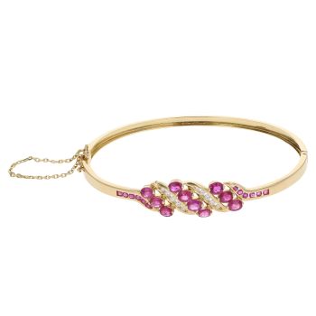 18ct Yellow Gold 0.15ct Diamond and Ruby Hinged Bangle