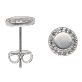 Silver Cubic Zirconia Halo Stud Earrings By Icesia
